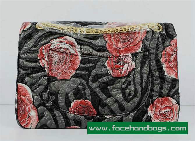 Chanel 2.55 Rose Handbag 50145 Gold Hardware-Black Red - Click Image to Close